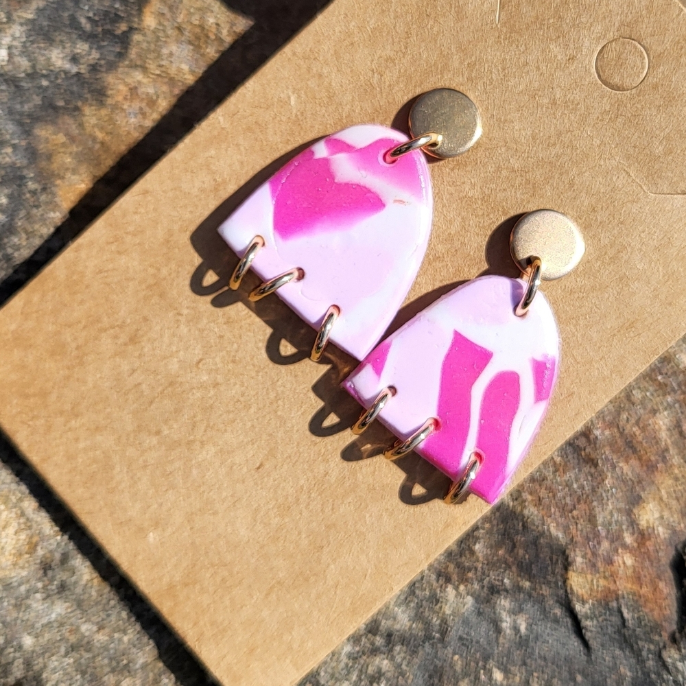 New Handmade Stainless Steel & Polymer Clay Pink Earrings